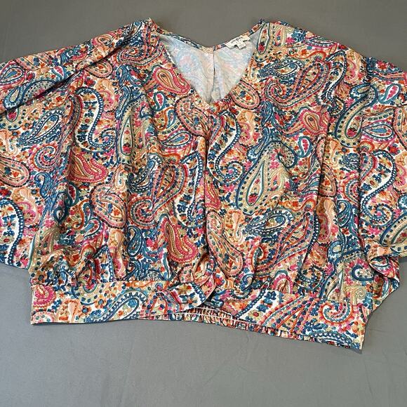 Umgee Womens Large Paisley Print Puff Dolman Sleeve Boho Blouse Top - Picture 5 of 10